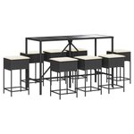 vidaXL Ensemble de bar de jardin 9 Pièces avec coussins noir poly rotin