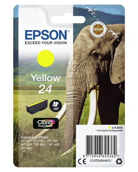 Epson 24 yellow ink 24 cartouche encre jaune capacite standard 4.6ml 360 pages 1-pack rf-am blister