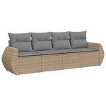 vidaXL Salon de jardin avec coussins 4 Pièces beige résine tressée