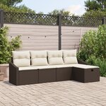 vidaXL Ensemble de canapé de jardin 5 pièces avec coussins Brown Poly Rattan