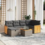 vidaXL Salon de jardin avec coussins 7 Pièces gris résine tressée