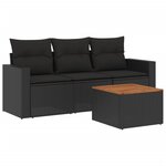 vidaXL Salon de jardin 4 Pièces avec coussins noir résine tressée