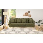Canapé fixe 4 places CONSTANCE - Tissu vert - Pied en bois massif - 212 x 87 x 93 cm
