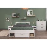 Chambre complète adulte : Lit 140 x 190/200 cm + 2 chevets + Commode - blanc et chêne
