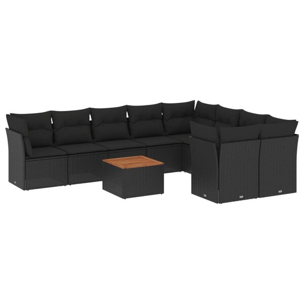 vidaXL Salon de jardin 10 Pièces avec coussins noir résine tressée