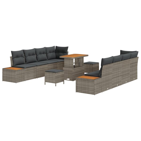 Set de canapé de jardin vidaXL 11 pièces avec coussins gris poly rotin acacia