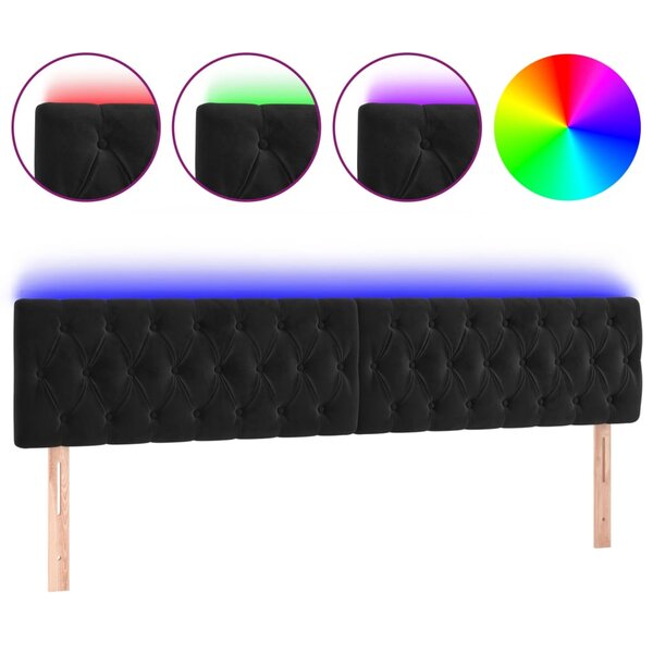 vidaXL Tête de lit à LED Noir 180x7x78/88 cm Velours