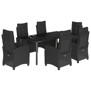 vidaXL Ensemble à manger de jardin coussins 7Pièces Noir Résine tressée