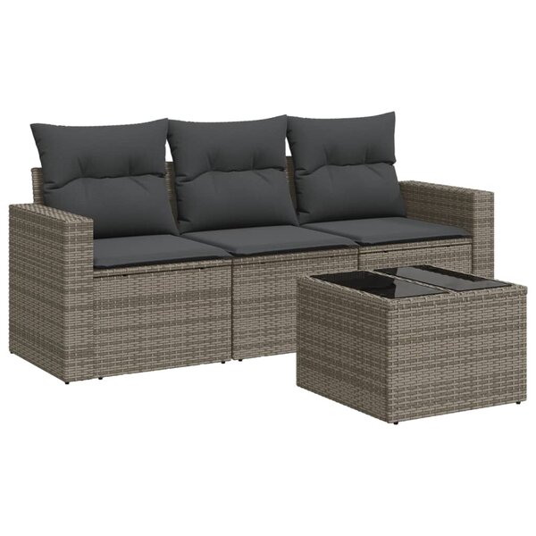 vidaXL Salon de jardin 4 Pièces avec coussins gris résine tressée