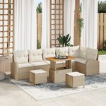 Ensemble de canapé de jardin vidaXL 9 pièces avec coussins Beige Rotin synthétique Acacia