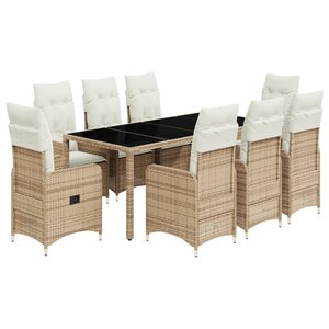 vidaXL Ensemble de bistro de jardin 9 Pièces coussins beige poly rotin