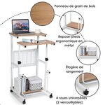 Bureau informatique avec plateau de clavier support d'imprimante roulant assis-debout ajustable 68-98cm 20_0000339