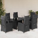 vidaXL Ensemble à manger de jardin coussins 7Pièces Noir Résine tressée