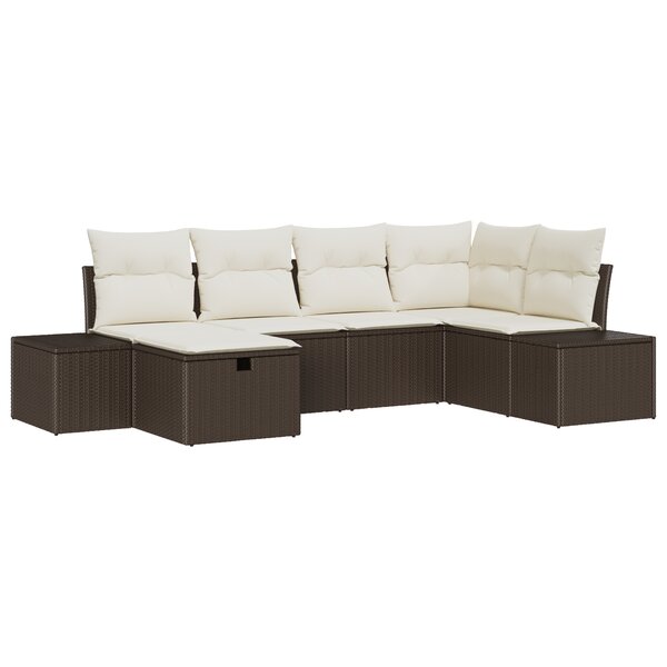 vidaXL Canapé de jardin 6 pièces avec coussins Marron en Poly Rotin