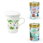 Tisanière fleurie porcelaine 250 ml + Tisanes Soirées d'Hiver et Magie de Noël