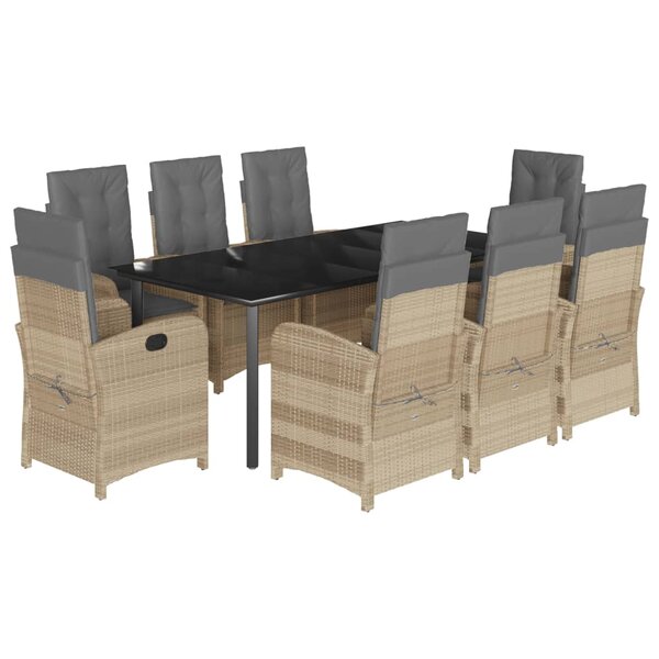 vidaXL Ensemble à manger de jardin et coussins 9 Pièces mélange beige