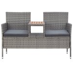 vidaXL Banc de jardin 2places et table à thé 143cm Résine tressée Gris