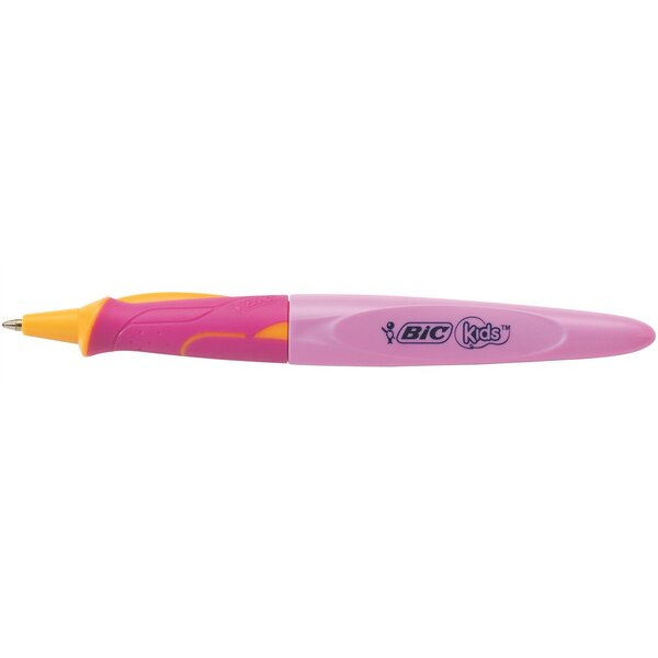 Stylo bille rétractable kids beginner twist rose pointe ø1mm encre bleue x 12 bic