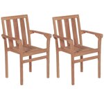 vidaXL Chaises de jardin empilables 2 Pièces Bois de teck solide