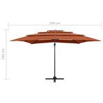 vidaXL Parasol à 4 niveaux avec mât en aluminium Terre cuite 250x250cm