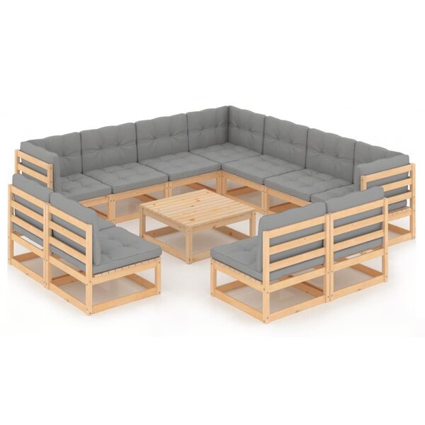 vidaXL Salon de jardin 12 Pièces avec coussins Bois de pin massif