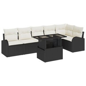 vidaXL Ensemble de canapés de jardin 7 pièces avec coussins noirs en rotin synthétique