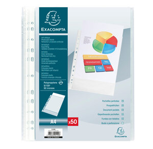 Sachet de 50 Pochettes A4 perforées en polypropylene graine 5/100e x 20 EXACOMPTA