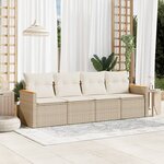 vidaXL Salon de jardin avec coussins 4 Pièces beige résine tressée