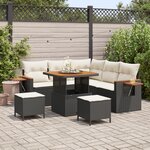 Set de canapé de jardin 8 pièces avec coussins Noir Poly Rattan Acacia