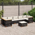 vidaXL Salon de jardin 8 Pièces avec coussins noir résine tressée