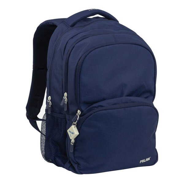 Sac à dos scolaire Milan Serie 1918 25L - 3 poches avant + 2 poches latérales - Poignées réglables et rembourrées - Taille 46 5x30x17cm - Couleur Bleu foncé
