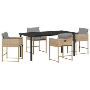Ensemble de Salle à Manger de Jardin 5 Pièces avec Coussins en Rotin Poly Beige