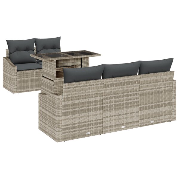 vidaXL Ensemble de canapé de jardin 6 pièces avec coussins Gris Poly Rattan