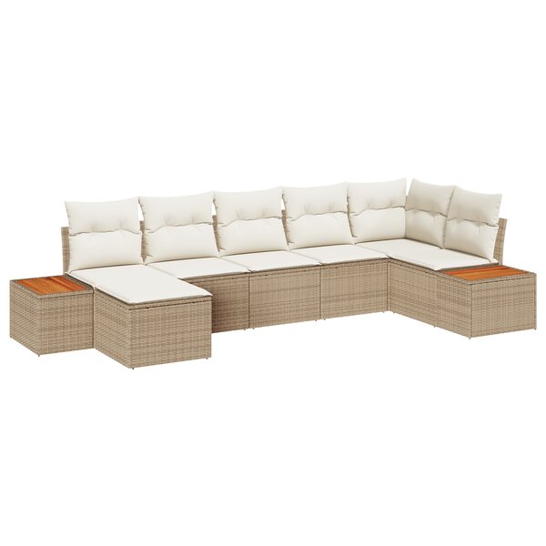 vidaXL Ensemble de canapé de jardin 7 pièces avec coussins Beige Poly Rattan Acacia
