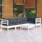 vidaXL Salon de jardin 6 Pièces avec coussins blanc bois de pin