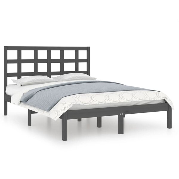 vidaXL Cadre de lit Gris Bois massif 150x200 cm Très grand