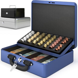 ACROPAQ Caisse monnaie Professionnelle 30x25x9cm- Coffret Monnaie Acier- Monnayeur  2 clés  Compartiments à monnaie- Poignée Robuste