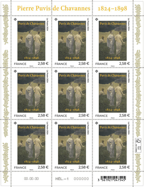 Feuille de 9 timbres - Puvis de Chavannes (1824-1898) - Lettre verte