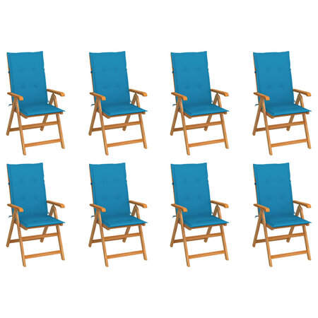 vidaXL Chaises inclinables de jardin et coussins lot de 8 Teck solide