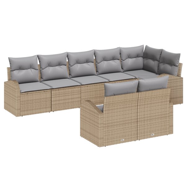 vidaXL Ensemble de canapé de jardin 8 pièces avec coussins en rotin poly beige