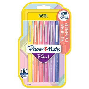 Stylo feutre flair pastell blister de 6 paper mate