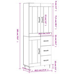 vidaXL Buffet haut Sonoma gris 69 5x34x180 cm Bois d'ingénierie