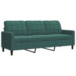 vidaXL Ensemble de canapés 3 Pièces avec coussins Vert foncé Velours