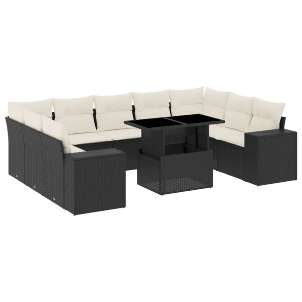 vidaXL Salon de jardin 10 Pièces avec coussins noir résine tressée