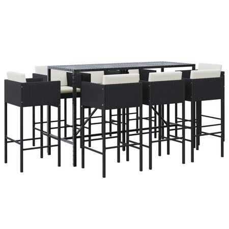 vidaXL Ensemble de bar de jardin 9 Pièces avec coussins noir poly rotin