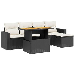vidaXL Salon de jardin 6 Pièces avec coussins noir résine tressée