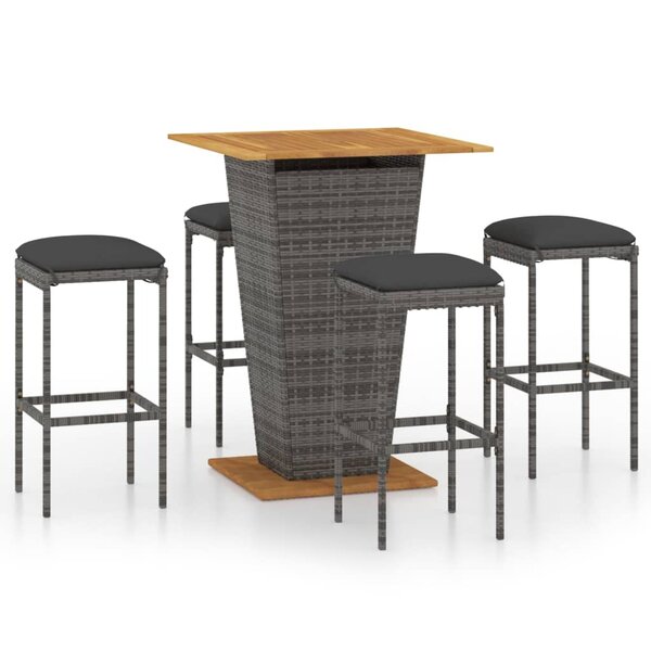 vidaXL Ensemble de bar de jardin 5 Pièces et coussins Résine tressée Gris