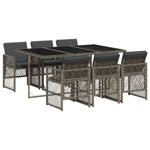 vidaXL Ensemble à manger de jardin et coussins 7 Pièces gris rotin