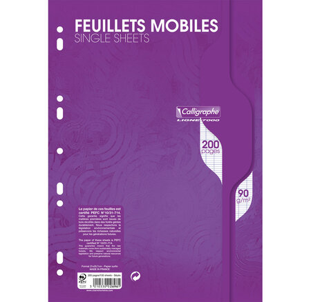 Feuillets mobiles s/film 21x29,7 200p séyès 90g CALLIGRAPHE