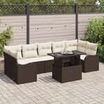 Ensemble de 8 pièces avec coussins de jardin Marron en Poly Rotin